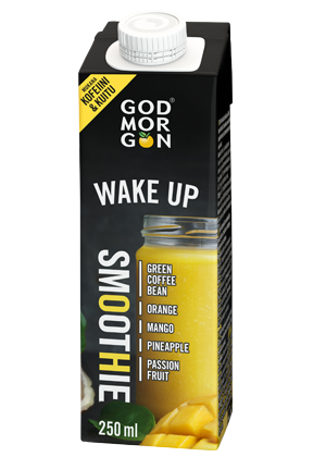 God Morgon Wake Up smoothie vihreä kahvipapu-kaura-appelsiini-mango-ananas-passionhedelmä 250 ml